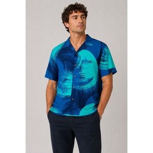 Caribelle Batik Abstract Button Front Short Sleeve Shirt Tropical Cotton Small